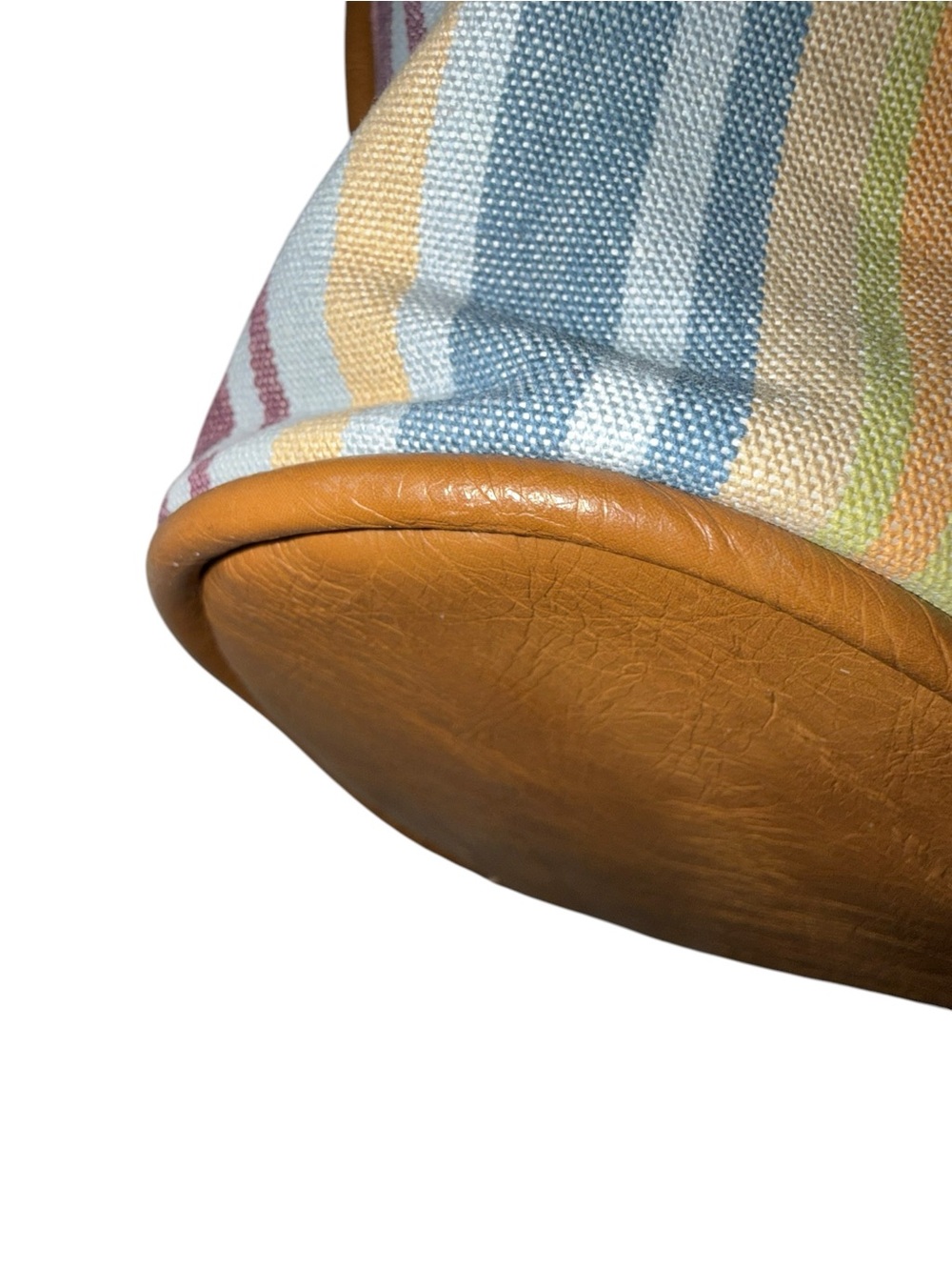 Longaberger Homestead Legacy Striped Canvas Tote Bag Brown Trim Pastel Shoulder - Picture 13 of 15